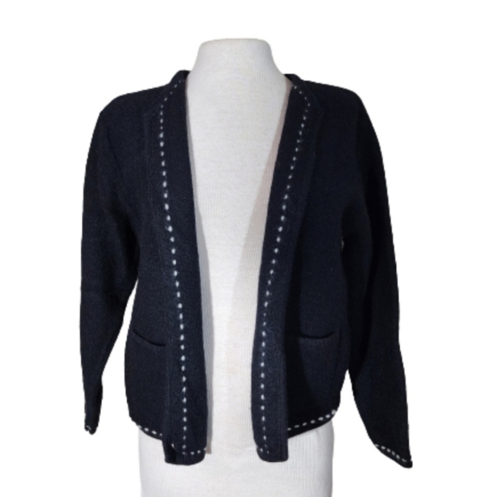 Karen Scott 100% Wool Cardigan Black Size L - Picture 4 of 17